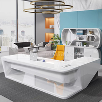 CEO Boss en forme de L avec tiroir, gestionnaire de mobilier de bureau de luxe blanc, bureau de direction moderne de haute technologie