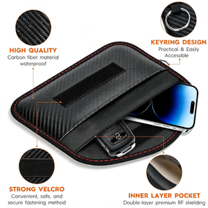 Sac Faraday Lanpard en fibre de carbone de grande taille pour téléphone, <span class=keywords><strong>clé</strong></span> de <span class=keywords><strong>voiture</strong></span>, pochette de blocage du signal, bloque <span class=keywords><strong>RFID</strong></span> NFC WiFi GSM Bluetooth avec fermeture éclair - Product Image 3