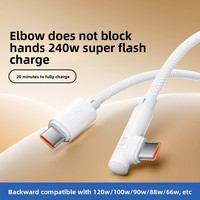 Vente flash : câble USB-C en nylon tressé blanc à angle droit, 48V 5A, charge rapide, 240W max, cuivre pur pour iPhone et ordinateur