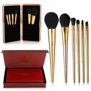 6pcs luxury gift idea Christmas gold makeup brush set custom logo wholesale professional full makeup brush set with case bag