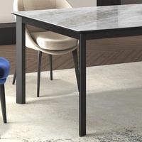 Ensemble de salle à manger 4 places, style italien, table rectangulaire en acier inoxydable de 2 m avec plateau en pierre frittée pour salle à manger