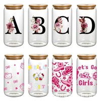 Gobelet en verre transparent personnalisé de 12oz 16oz avec couvercle en bambou et paille en verre pour cadeaux d'affaires