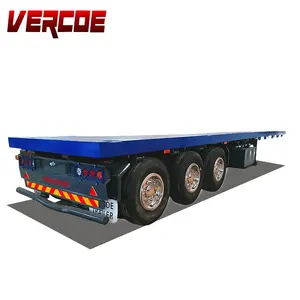 Factory Cheap 40ft 20ft 50ton Flat bed Container Bulk Cargo Transportation 40ft Blue Flatbed Trailer