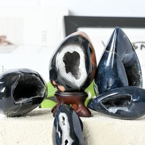 Huevos de Ágata Negra Natural Curativa al por Mayor, Cristales Espirituales Druzy, Huevos de Luna para Decoración - Product Image 4