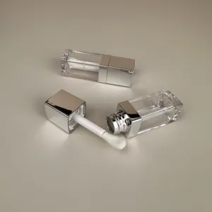 7ml Luxury Square Silver Lip Gloss Tube Container With Led Light And Mirror For Cosmetic Packaging