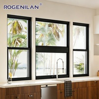 Ventana Corredera Vertical de Doble Vidrio Estilo Americano Rogenilan, Ventana Abatible Simple de Aluminio con Vidrio Low-E para Ventilación