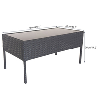 Table basse rectangulaire d'extérieur en rotin PE noir, avec plateau en verre, pour mobilier de jardin - Vente en gros usine