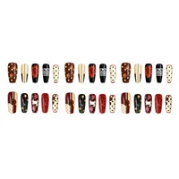 Faux Ongles Carrés Tendance Y2K Style Rétro 30 Pièces à Presser Motifs Fleur/Nœud Papillon/À Pois/Bouton pour Doigts