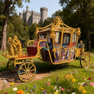 Zhenda Brand Beautiful Cinderella <b>Pumpkin</b> Electric Horse Carriage Steel Structure 6 Persons <b>White</b> Big Wedding <b>Decoration</b> Royal - Product Image 2