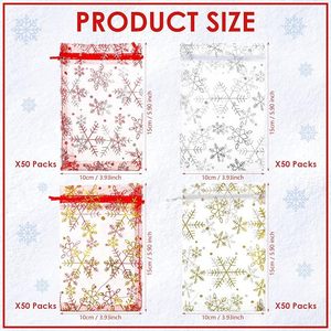 Bolsas de Organza con Diseño de Copos de Nieve, Bolsitas de Regalo Navideñas con Malla Dorada, Decoraciones para Fiestas, Suministros para Fiestas Temáticas de Frozen - Product Image 2