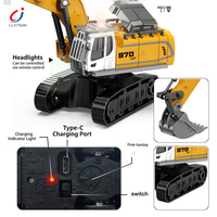 Camion télécommandé Chengji en métal 1:64, mini-équipement de chantier, excavatrice sur chenilles simulée, 11 canaux, éclairage, jouet avec télécommande