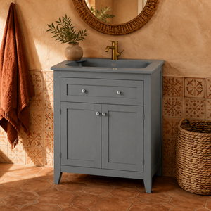 18 Inch Grey Wood <b>Bathroom</b> Vanity Rectangular Contemporary Design Painted Finish Ample Storage Easy Installation <b>Mirror</b> Included - Product Image 5