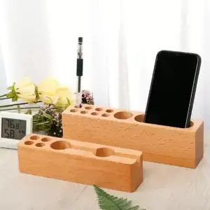 Kotak penyimpanan pena multifungsi, tempat pena penyimpanan kayu padat kreatif