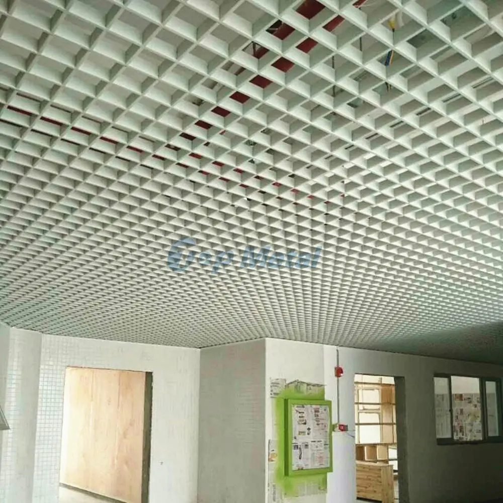 Materiales de decoración de edificios interiores Techo falso Panel suspendido de techo de rejilla de aluminio de celda abierta personalizado