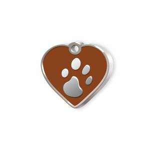Placa de Identificación para Mascotas, Mini Corazón Marrón con Diseño de Huella de Pata para Perros y Gatos - Product Image 1