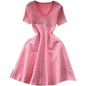 Vestiti estivi da donna eleganti a maniche corte <span class=keywords><strong>in</strong></span> <span class=keywords><strong>maglia</strong></span> con scollo a V lavabili Sexy tinta unita Slim vestibilità Mini abito corto <span class=keywords><strong>svasato</strong></span> a trapezio - Product Image 2