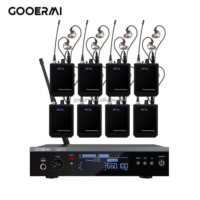 GOORAI LM210 Wireless In-Ear Monitor System UHF True Stereo IEM Transmitter 8 Bodypack Receivers for Stage Musicians Live