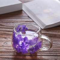 Tasses à thé et à café en verre double paroi écologiques de style européen 150 ml/250 ml, motif floral simple, avec poignée, pour l'école