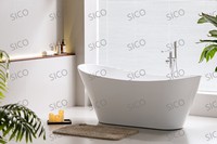 Baignoire autoportante moderne en acrylique avec fonction de trempage, drain intégré, forme ovale, haute qualité pour appartement et hôtel, capacité 50-59 gallons