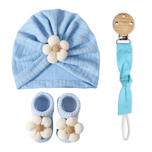 Gorro de <span class=keywords><strong>turbante</strong></span> de flores grandes <span class=keywords><strong>para</strong></span> niñas, gorro de bebé de punto <span class=keywords><strong>para</strong></span> recién nacidos con conjunto de calcetines cortos - Product Image 5
