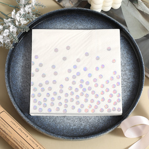 White Paper Napkins 330mm Holographic Polka Dots Disposable For Birthday Parties - Product Image 1