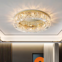 Décoration de salon, plafonnier moderne de luxe rond à LED avec cristaux K9 pour lampe de chambre
