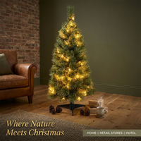 Sapin de Noël artificiel réaliste de haute qualité, 3 pieds de long, en pin aiguille, avec lumières LED pré-éclairées blanc chaud pour la maison et les fêtes