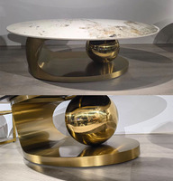 Nodric Table basse de luxe moderne plateau en marbre ardoise avec cadre en acier inoxydable doré doré pour meubles de salon