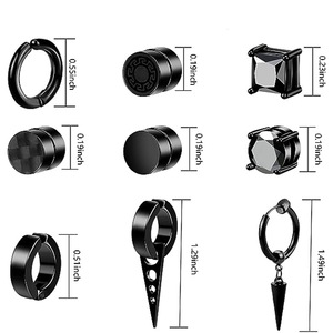 ต่างหูสแตนเลสสตีลแบบหนีบ ฮิปฮอป รูปทรงกากบาท วงกลม ตัว U รูปทรงเรขาคณิต แฟชั่น เครื่องประดับสำหรับทุกเพศ - Product Image 2