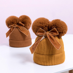 <span class=keywords><strong>Bonnet</strong></span> tricoté épais et mignon en <span class=keywords><strong>laine</strong></span> mélangée jacquard pour bébés et enfants, avec double pompon et bouton, idéal pour l'automne et l'hiver – Collection transfrontalière - Product Image 3