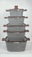 Batterie de cuisine en aluminium moulé sous pression, modèle carré, très vendue, comprenant des casseroles de 20/24/28/32 cm et une marmite peu profonde de 28 cm avec fond spiralé