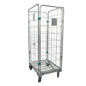 Carrito de Metal de 4 lados con ruedas, jaula enrollable galvanizada