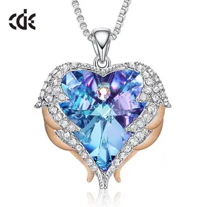 CDE Custom Fashion Crystal Jewelry luxury Heart Stone Angel Wing collana con ciondolo in cristallo da donna