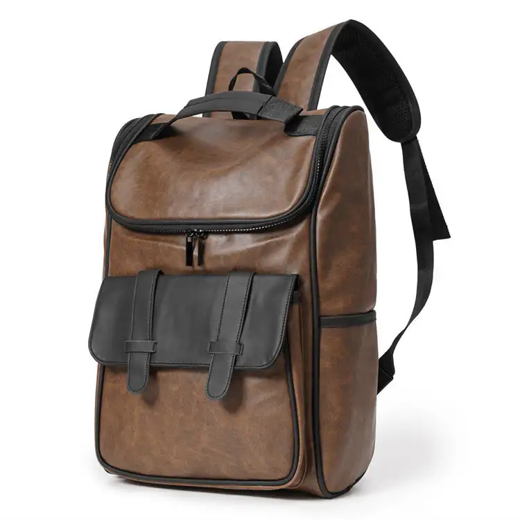 Casual fashion bag for men Frosted PU leather waterproof school backpack college laptop bags