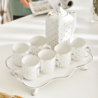 2021 nouveaux ensembles de luxe à bordure dorée 8 pièces, ensemble de théière et tasse en céramique en porcelaine avec décor doré