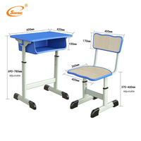 Ensemble bureau et chaise pour étudiant, avec cadre en acier robuste réglable en hauteur, pour l'école, la salle de classe et l'étude à domicile