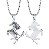 Collier pendentif en acier inoxydable avec chaîne en boîte de style punk, couleur argent, motif cheval, bijoux pour hommes