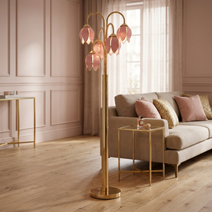 Luxury Gold Lotus Floor <b>Lamp</b> 5 Pink Flower Lampshade Vintage Floral Standing <b>Lamp</b> for Villa Wedding Hotel Interior Decoration - Product Image 3