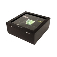 Boîte de rangement en bois pour le thé avec 9 compartiments et fenêtre en verre