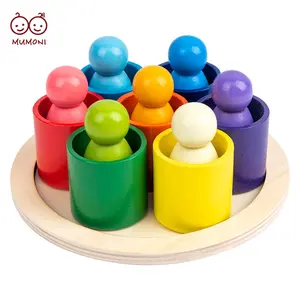2020 TOP sale seven colors blocks and home dolls accessories wooden peg dolls in bowl Educational toys