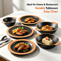 Assiette ronde en mélamine à motif uni, style coréen, design minimaliste, non toxique, sous glaçure, pour barbecue, plats occidentaux, plat peu profond