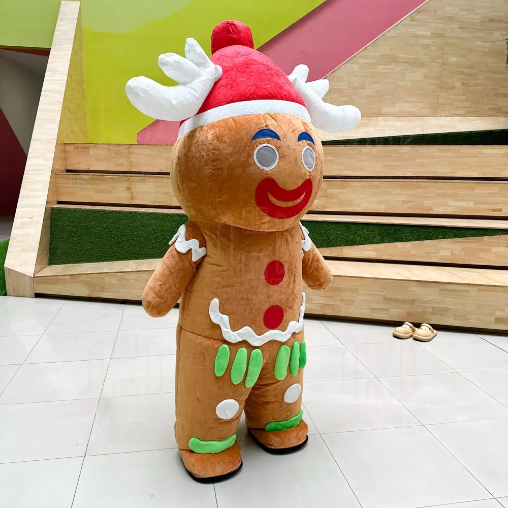 Custom Cosplay Gingerbread Man With Hat Inflatable Mascot Costume for Halloween Party Feast Biscuit Adult Cartoon