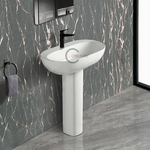 Lavabo de pie moderno y económico de cerámica blanca para renovación de hoteles - Product Image 1