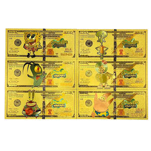 Billet de banque en plastique plaqué or 24 carats personnalisé, dessin animé, anime, Bob l'éponge, 100 dollars américains - Product Image 1