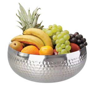 Bol à fruits rond en acier inoxydable 27,5x10,5 cm, design martelé, centre de table décoratif - Product Image 1