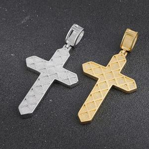 Collar de Cruz de Acero Inoxidable Chapado en Oro con Cristales y Diamantes, Estilo Hip Hop Gótico, Joyería para Hombre, Venta al Por Mayor - Product Image 4