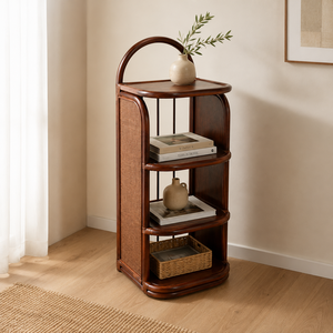 Étagère en rotin - Design tropical moderne léger, gain de place, rangement autoportant pour salon et chambre - Product Image 2