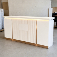 Comptoir d'accueil pour salon de beauté, vitrine laquée haute brillance avec éclairage LED, blanc/doré, pour magasin de vêtements/hôtel