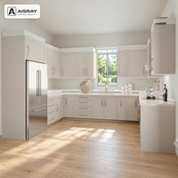 Meubles de cuisine en mélamine pour appartement, design Shaker, aménagement en U, boîtes de rangement en panneaux de particules et unités modulaires