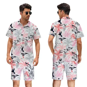 Chaoqi marca atacado camisas havaianas de alta qualidade personalizadas com estampa de férias camisa floral masculina e conjunto curto